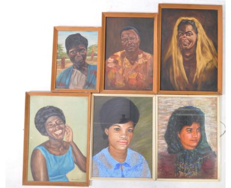 A collection of vintage 20th century oil paintings with pastel portrait studies. Depicting female and male figures peopleAll 