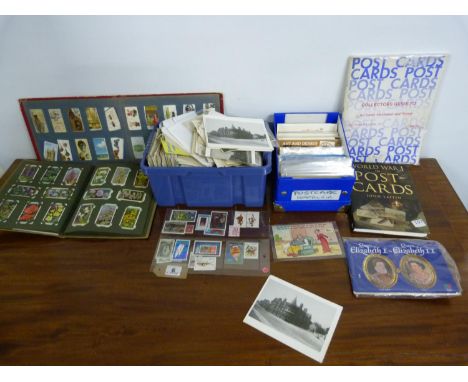 POSTCARDS. Carton of postcards, works re. postcard collecting &amp; a few cigarette cards. 