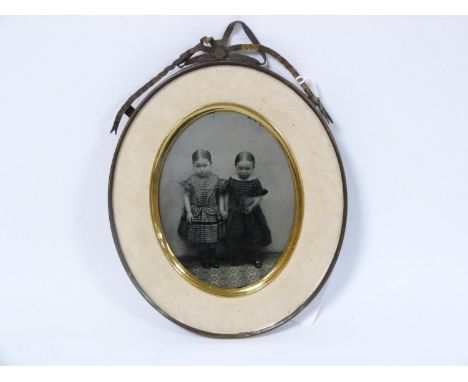 PHOTOGRAPHS.&nbsp;Victorian monochrome photograph on glass (ambrotype) depicting two little girls, Elizabeth Jane Johnson, ag