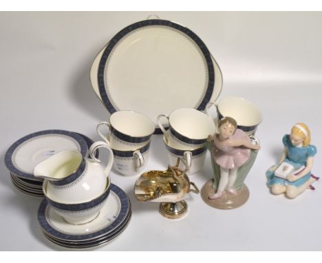 A Royal Doulton "Sherbrooke" part tea service, a Royal Doulton figurine, HN2158 "Alice" and a Nao figurine of a ballet dancer