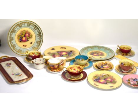 A quantity of hand painted and signed Aynsley ware to include cups and saucers, large plates, small plates, all signed by D. 