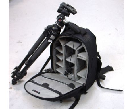 A Manfrotto 190 ProB tripod with pan & tilt head and a Lowepro backpack style camera holdall (2). CONDITION REPORT The tripod