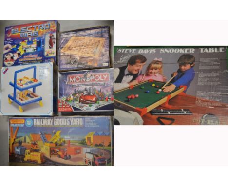 A quantity of box games to include Monopoly, a Matchbox play set, Labyrinth and Electromag, the magnetic electronics kit etc.