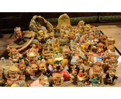Forty various Pendelfin figurines and figure groups and one clock.