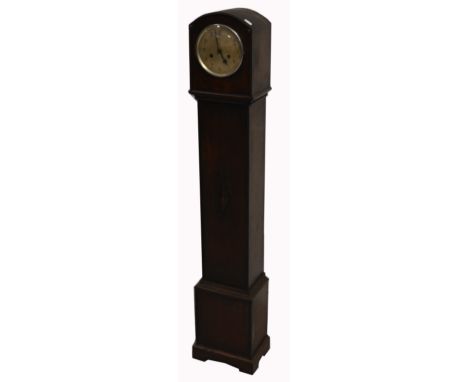 An early 20th century oak cased eight day grandmother clock, silvered dial set with Arabic numerals, height 124cm.