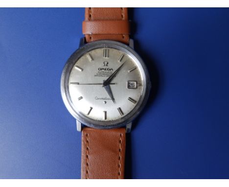 A gent's stainless steel Omega Constellation Automatic Chronometer wrist watch with date indicator on later leather strap.