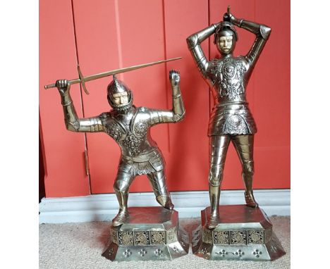 A large pair of 'German Silver' knights in combat - 'ES',  18".