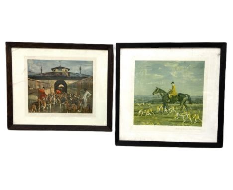 Eight prints, with seven works after ALFRED MUNNINGS, including The Belvoir Hunt, Point to Point Meeting, published by Frost 