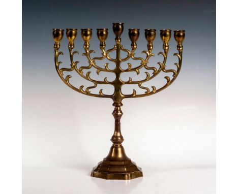 Beautiful tree menorah with a fine patina and candlestick holders to celebrate Chanukkah. Dimensions: 13.5"L x 5.25"W x 15.5"