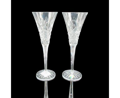 Pair/Set of 2 Clear Delicate Fluted Crystal Wine Glasses Goblets Stemmed  9.5” H