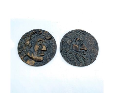 A pair of limited edition bronze medallions by Kenneth Treister (American, born 1930). The Moses medallion is marked and numb