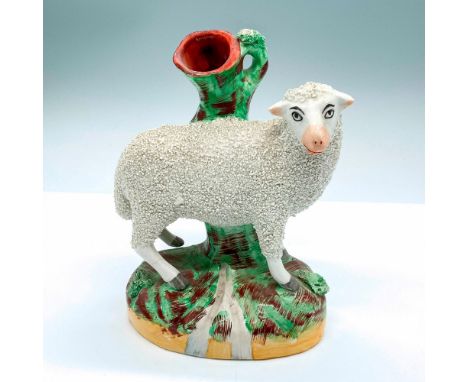 Hand painted ceramic spill vase with a sand cast sheep made in the 1800's. Stamped Made in England on the bottom. Issued: 19t