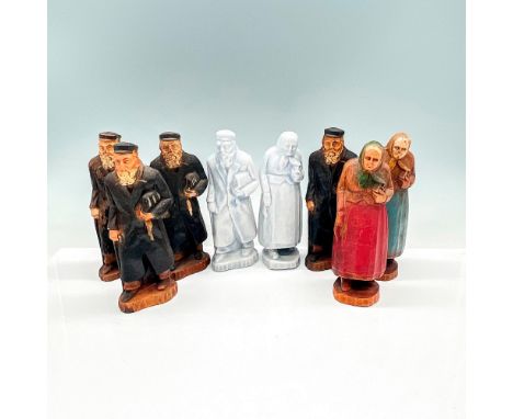 This lot consists of multiple duplicates of the same Rabbi and woman, including 3 female figurines and 5 male figurines. The 