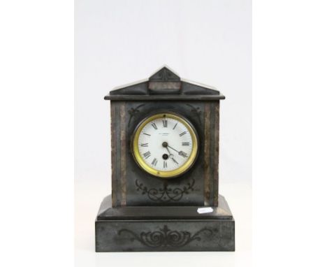 Slate & Marble mantle clock with enamel dial marked "Wm Campbell London"