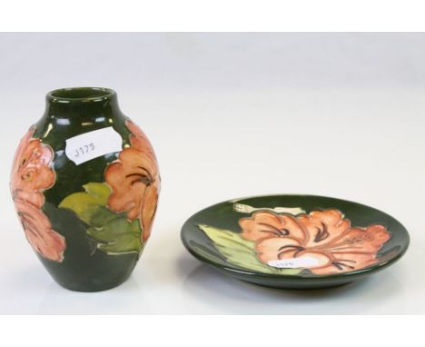 Small Moorcroft ceramic dish and vase with Hibiscus decoration