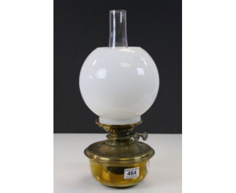 Vintage "Young's Special" Brass Oil lamp with glass funnel & White glass shade