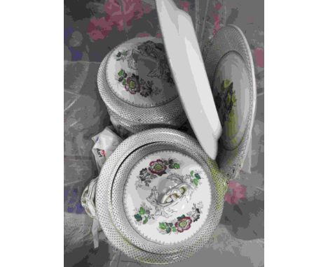 Late Victorian Ashworth Hanley Bros Part Dinner Service including Large Tureen with Lid, Two Serving Plates, Various Dinner a