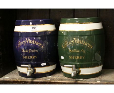Two ceramic "Gilbey Vintners" Sherry Barrels with taps