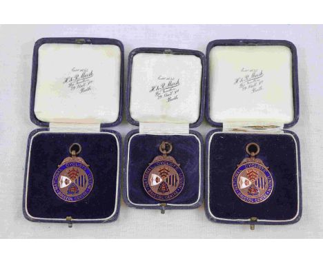 Three local interest enamelled National Cyclists' Union medallions for Bristol, dated 1928 and 1930, one engraved H&R Marsh B