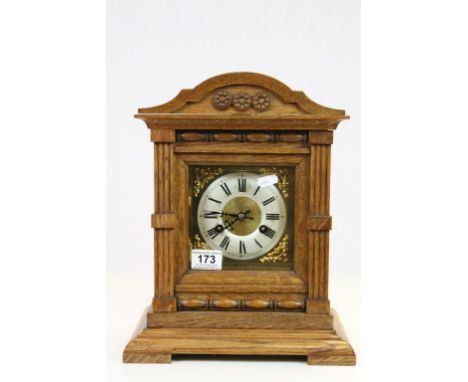 Oak cased Junghans Mantle Clock with key & pendulum