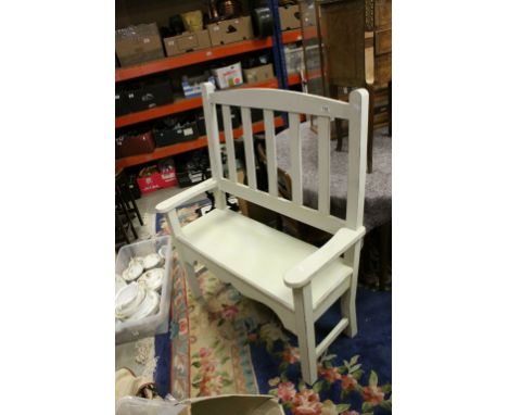 Painted Hall Bench with Slatted Back, 95cms long