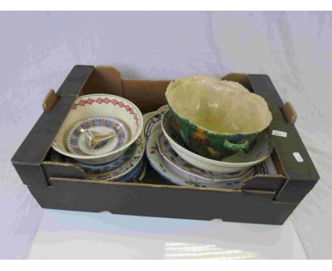 Mixed Lot of Ceramics including Majolica Style Leaf Bowl, Continental Hand Painted Pottery Plates, Other Plates and Bowls plu