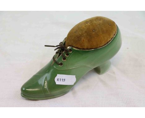 Ceramic Pin Cushion in the form of a Victorian Shoe