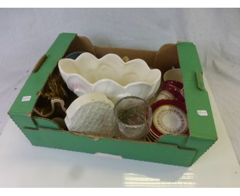 Box of Miscellaneous China and Glass to include Belleek, Sylvac, Worcester, Murano, Stuart, etc
