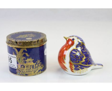 Royal Crown Derby ceramic Robin paperweight with gold stopper and a Carlton Ware Chinoisserie lidded pot