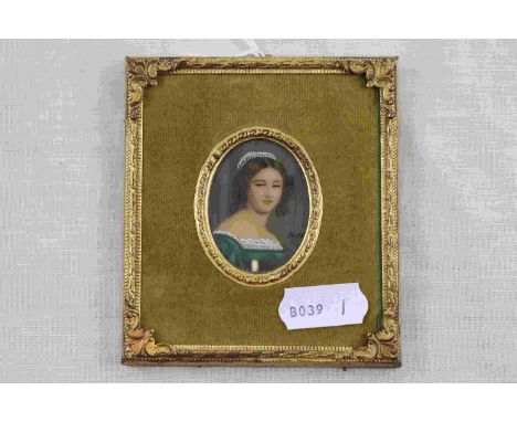 Early 20th century Gilt Framed Portrait Miniature of a Lady signed HIR