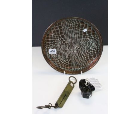 J Sankey Lizard Skin Effect Copper Tray, Set of Salter's Improved Spring Balance Scales and Bacolite Royal Navy call Whistle
