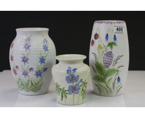 Three 1930's Radford Burslem Vases with hand painted Floral designs