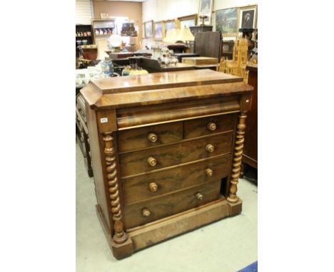 Victorian Mahogany Caddy Top Chest of Single Cushion Drawer over Two Short and Three Long Drawers with barleytwist columns an