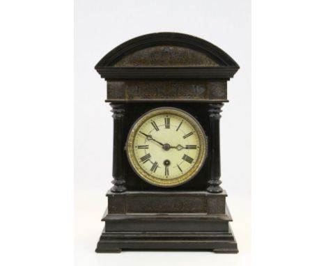 Ebonised Wooden mantle Clock with pendulum & key