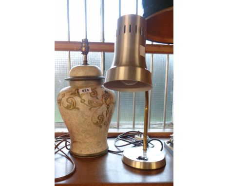 A temple jar pattern table lamp - sold with an adjustable desk lamp