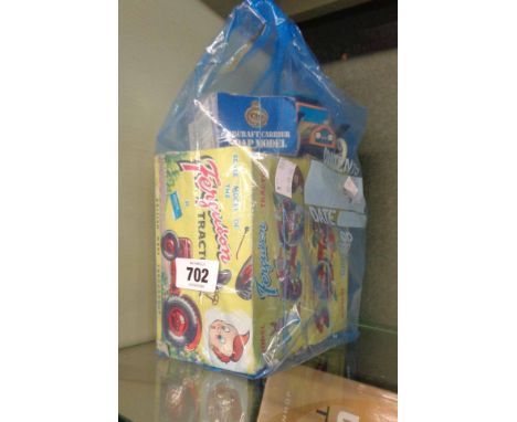 Two boxed early 1950`s Airfix Ferguson Tractor 480 model kits (both incomplete) - sold with a soap model aircraft carrier and