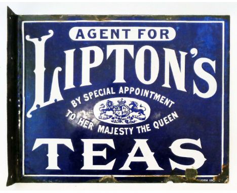 A late Victorian double sided Agent for Lipton's Teas enamel bracket sign