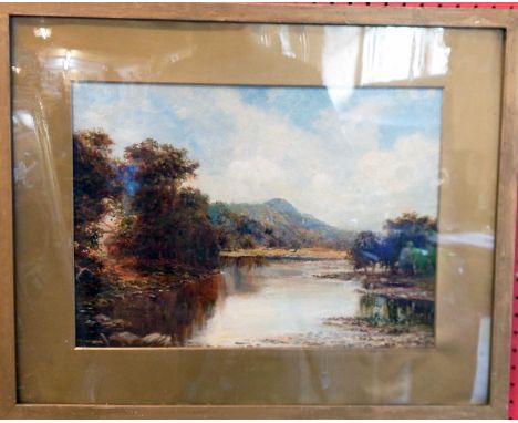 A. K. Brown: a gilt framed and slipped oil on board, depicting a highland loch autumnal view - signed with initials