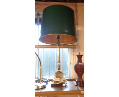 A column pattern table lamp with green and gilt shade