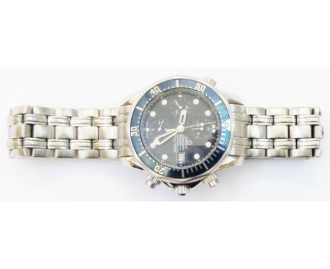 An Omega gentleman's steel cased Seamaster Professional Chronometer wristwatch with blue dial and bezel, on original brick-li