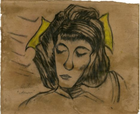 Artist: Erich Heckel (German, 1883 - 1970). Title: "Frauenkopf". Medium: Mixed media (pastel, charcoal, pencil) on paper. Dat