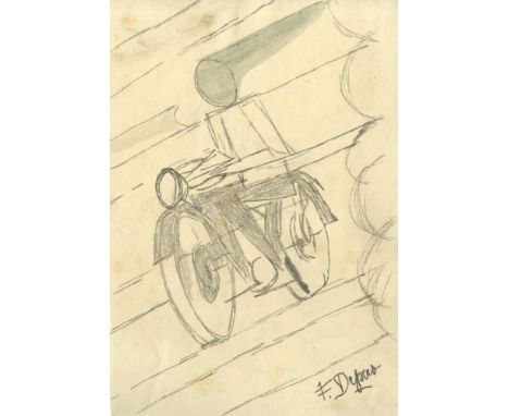 Artist: Fortunato Depero (Italian, 1892-1960). Title: "Motociclista". Medium: Pencil and watercolor drawing on paper. Date: C