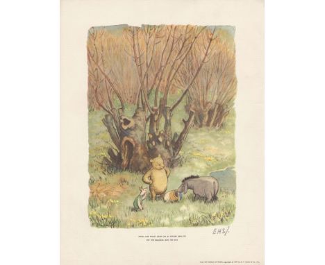 Artist: E(rnest) H(oward) Shepard (British, 1879 - 1976). Title: "Pooh and Piglet Look on …". Medium: Original color offset l