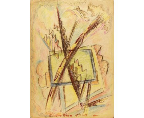 Artist: Jaled Muyaes (Chilean/Mexican, 1921 - 2007). Title: "Non-Objective Composition #24". Medium: Pen and crayon drawing. 