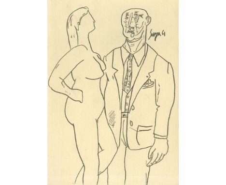Artist: Francis Newton Souza (Indian/American, 1924-2002). Title: "Untitled". Medium: Pencil drawing on paper. Date: Composed