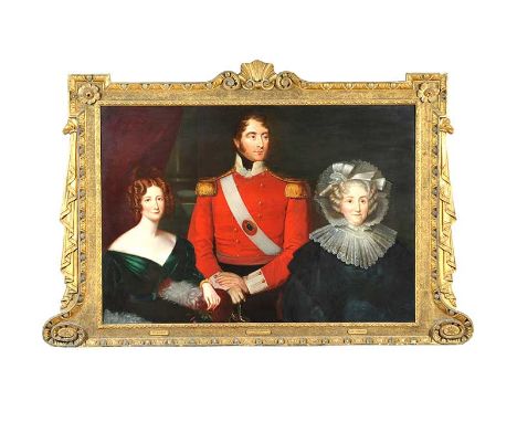 IRISH SCHOOL 19TH CENTURY GROUP PORTRAIT OF MRS BLACKER, LIEUT COLONEL BALCKER OF CARRICKBLACKER (B.1777), VICE TREASURER OF 