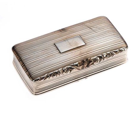 SILVER SNUFF BOX WITH A REEDED CASE, BIRMINGHAM 1827MAKER: NATHANIEL MILLS WIDTH: 3 INCHES DEPTH: 1.5 INCHES HEIGHT: 0.5 INCH