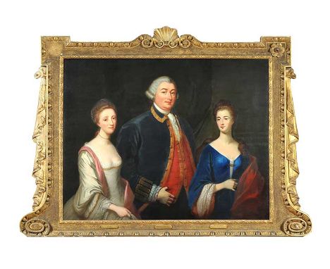 IRISH SCHOOL 19TH CENTURY GROUP PORTRAIT OF LADY HILL, SIR HUGH HILL MP FOR LONDONDERRY, AND MRS BLACKER, DAUGHTER OF SIR HUG
