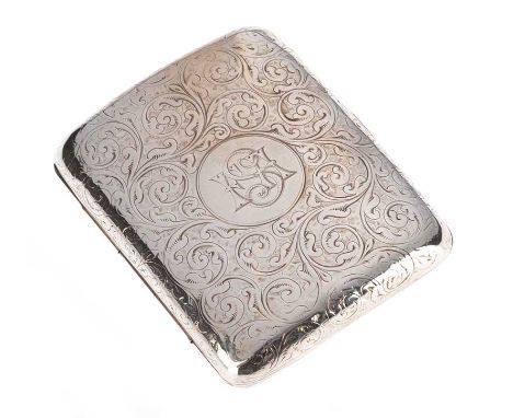ENGRAVED SILVER CIGARETTE CASE, BIRMINGHAM 1900 MAKER: UNKNOWN WIDTH: 2.5 INCHES HEIGHT: 3.5 INCHES APPROX. 1 TROY OUNCE 