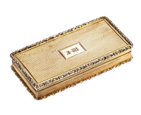 SILVER GILT SNUFF BOX WITH AN ENGINE TURNED BASE AND HINGED LID, BIRMINGHAM 1836MAKER: GERVASE WHEELER WIDTH: 2.5 INCHESDEPTH